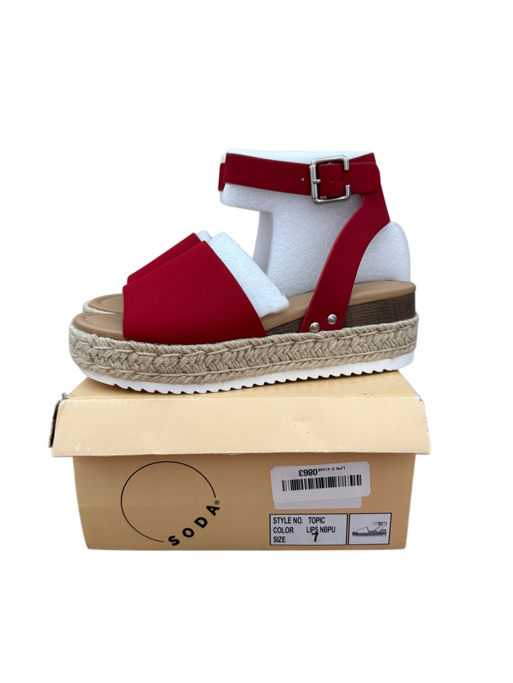 Red Strappy Espadrille Platform Sandals with Buckle Size 7
